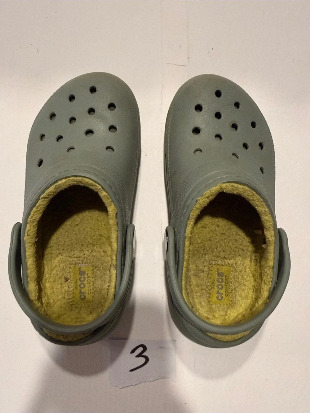 CROCS Kids Classic Lined Clog in Light Gray with Yellow Lining